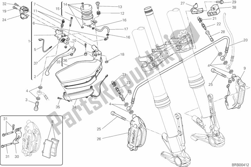 All parts for the Front Brake System of the Ducati Multistrada 1200 S Pikes Peak Brasil 2014